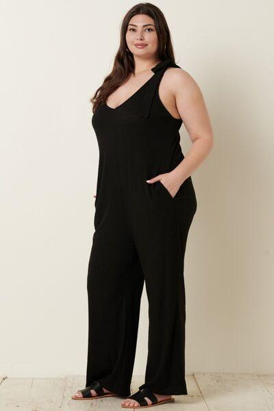 Mittoshop Rib Knit V-Neck Cross Back Jumpsuit - Jumpsuit