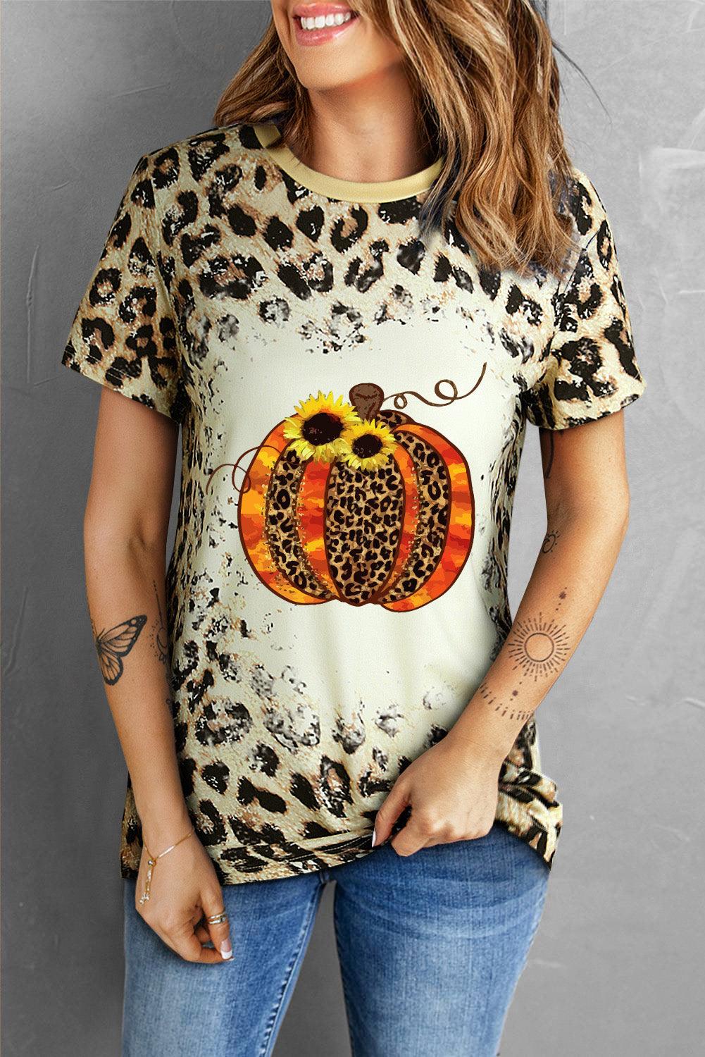 Leopard Pumpkin Graphic Tee - T-Shirt