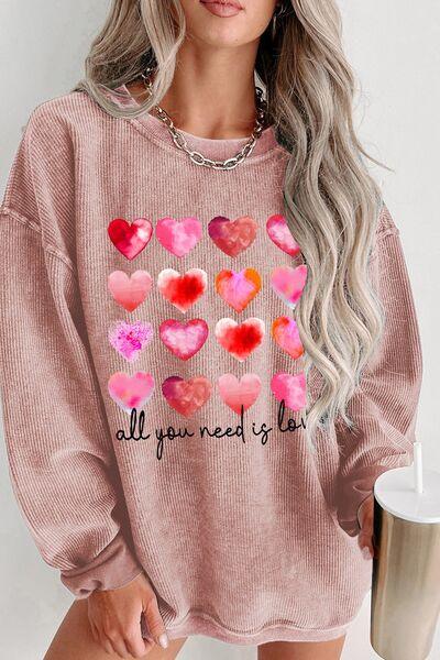 ALL YOU NEED IS LOVE Heart Round Neck Sweatshirt - Sweatshirt