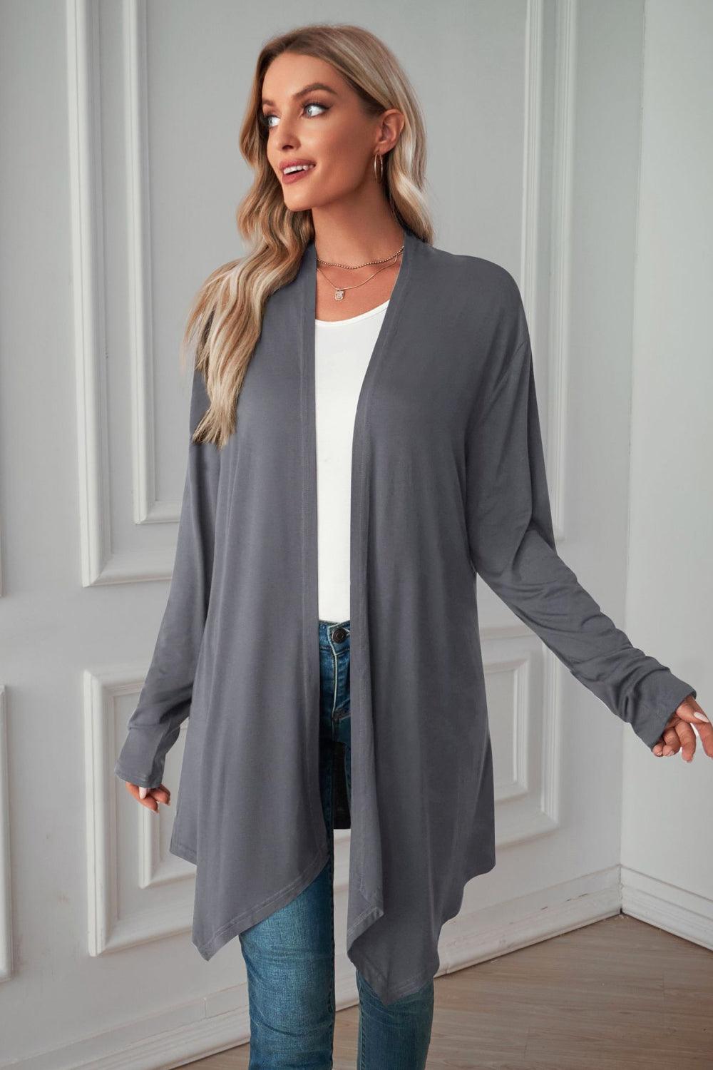 Open Front Long Sleeve Cardigan - Cardigan