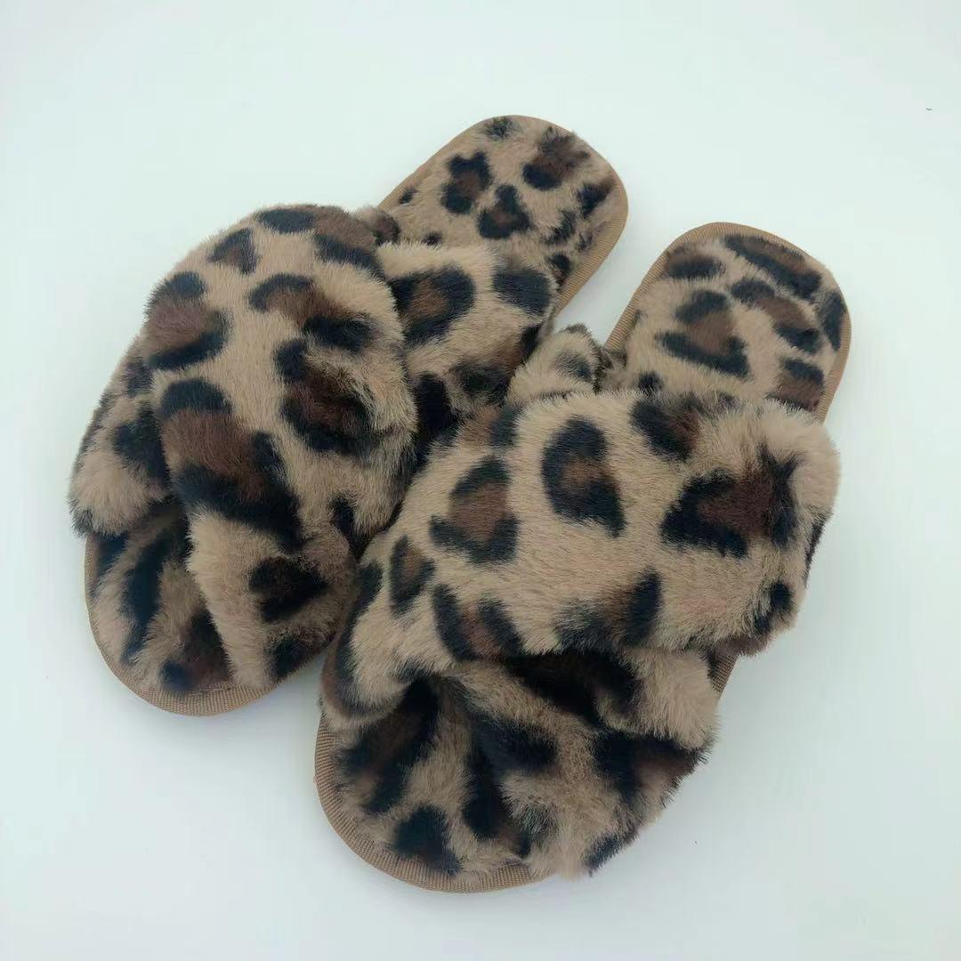 Faux Fur Crisscross Strap Slippers - Slippers