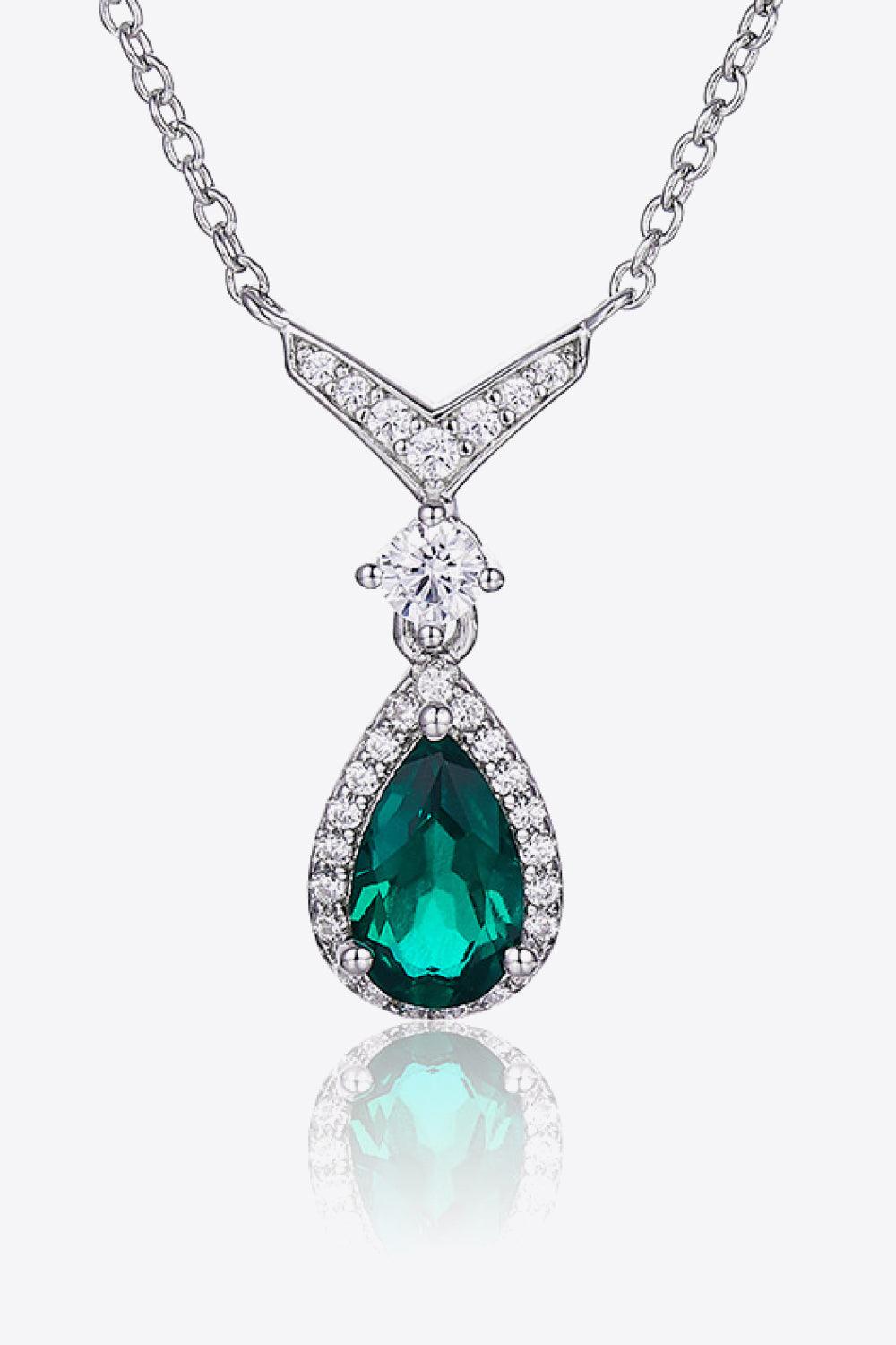 Lab-Grown Emerald Teardrop Necklace - Necklace