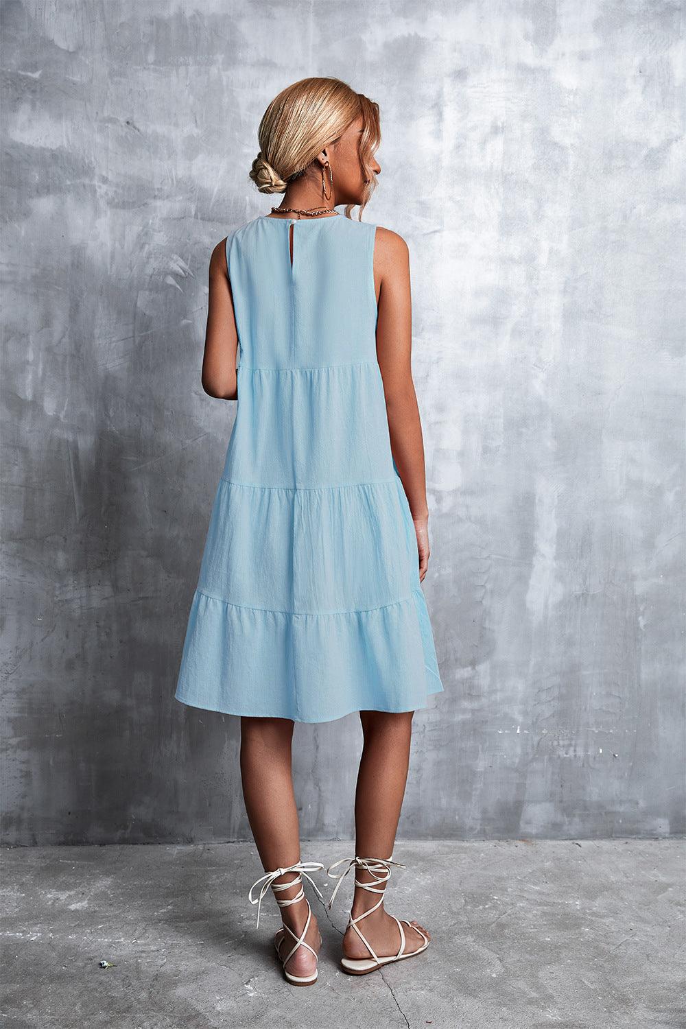 Sleeveless Round Neck Tiered Knee-Length Dress - Dresses