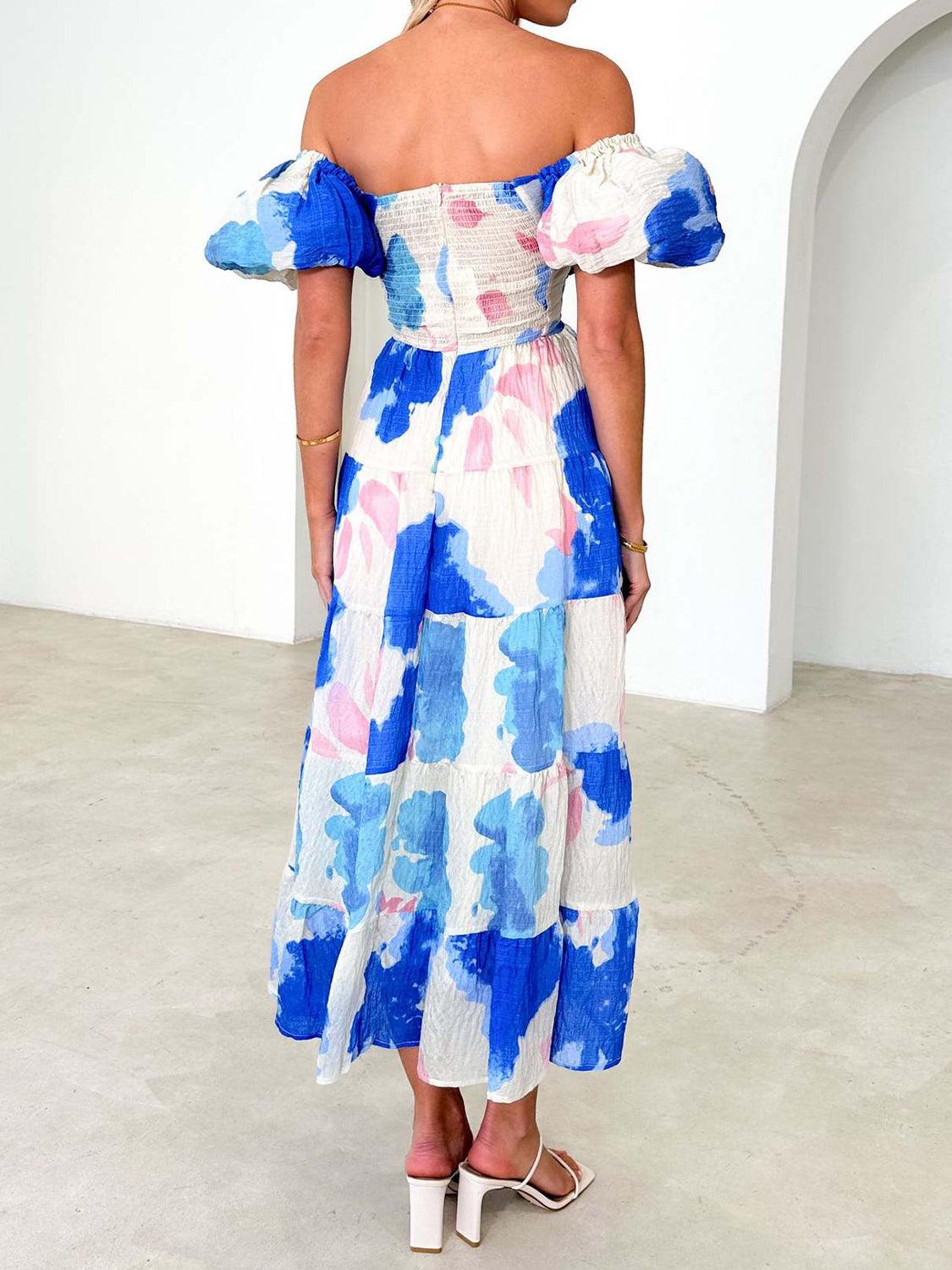 Twisted Printed Off-Shoulder Midi Dress - Dresses