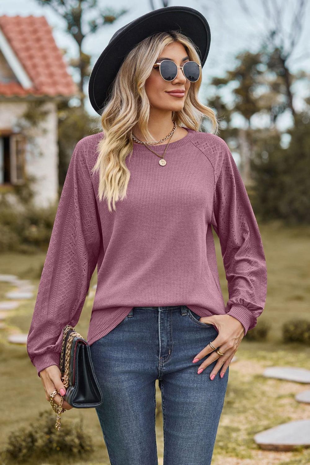 Round Neck Raglan Sleeve Top - Top