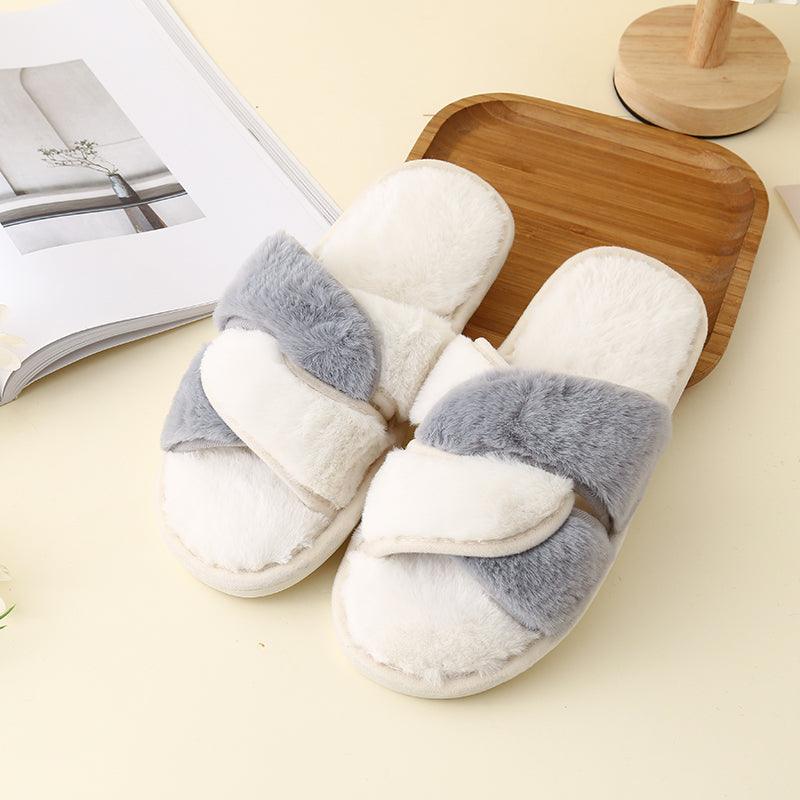 Faux Fur Twisted Strap Slippers - Slippers