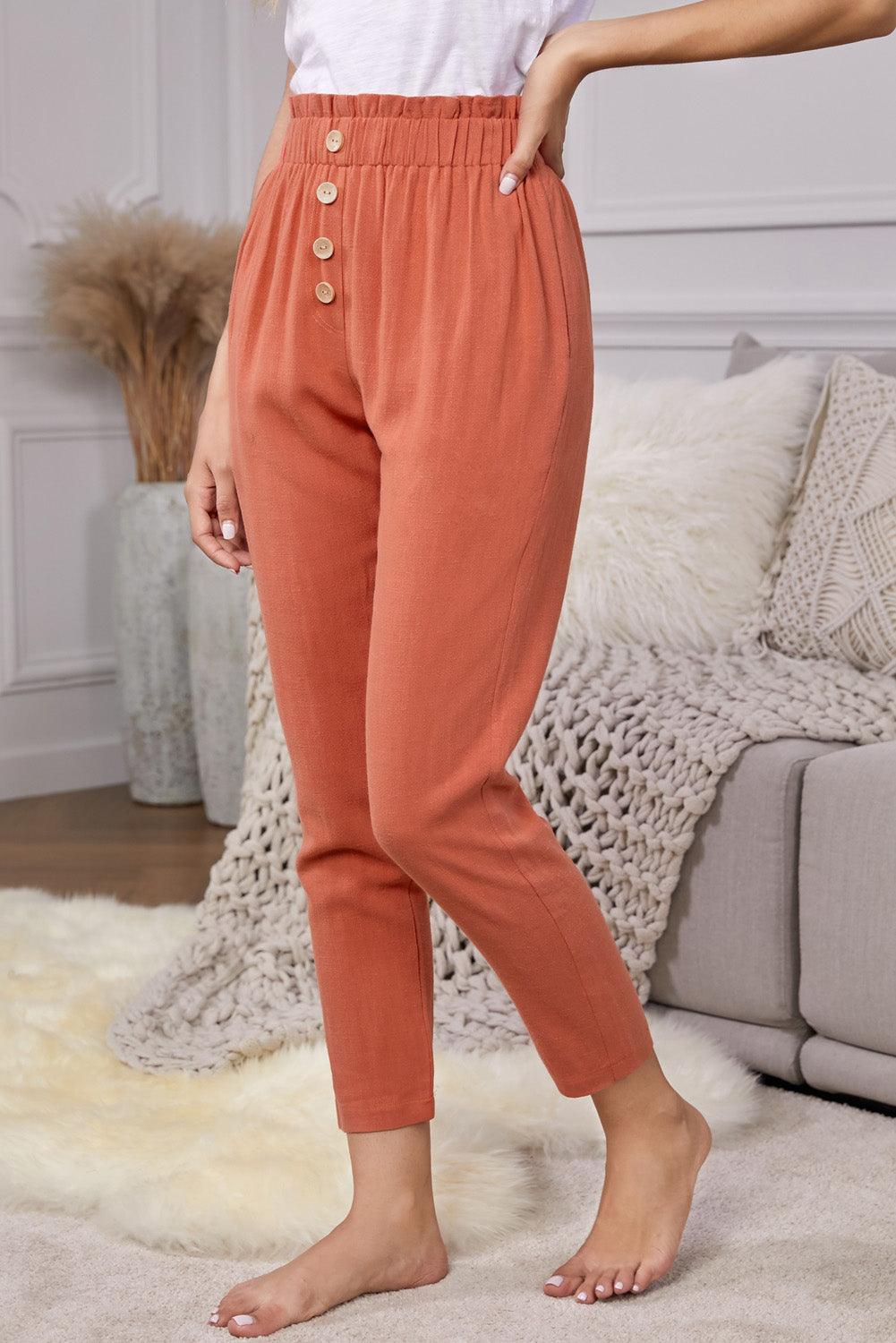 Cropped Elastic Waistband High Waist Tapered Pants - Pant