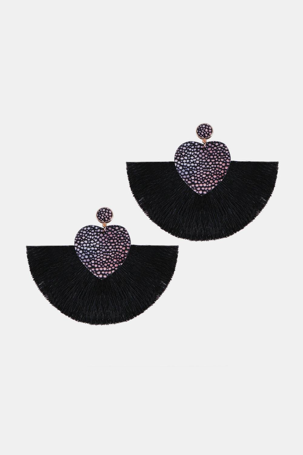 Heart Shape Fringed Dangle Earrings - Earring