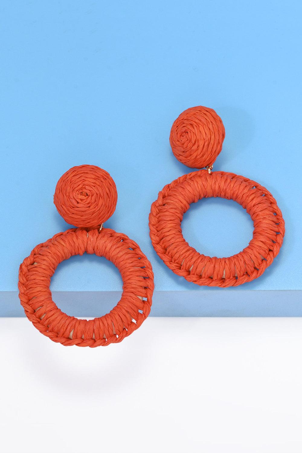 Round Shape Raffia Grass Dangle Earrings - Earring