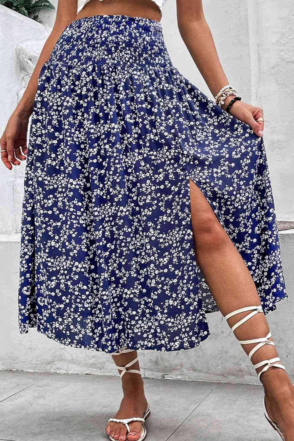 Ditsy Floral Slit High Waist Midi Skirt