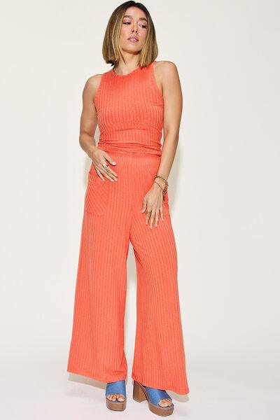 Basic Bae Ribbed Tank and Wide Leg Pants Set - Pant & Top