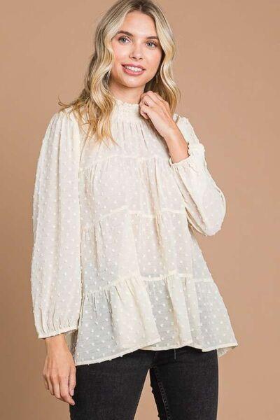 Culture Code Swiss Dot Smocked Mock Neck Blouse - Blouse