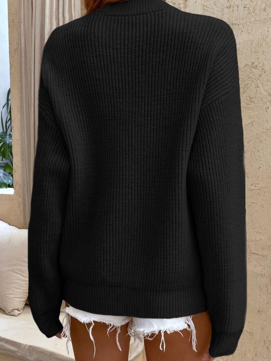 Round Neck Ribbed Button-Down Sweater - Sweater