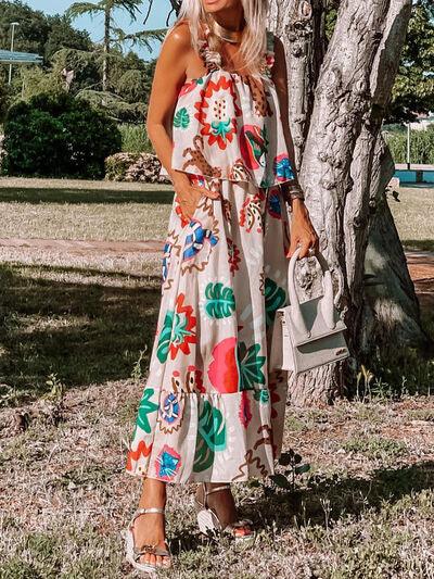 Floral Ruffle Hem Layered Midi Dress - Dresses