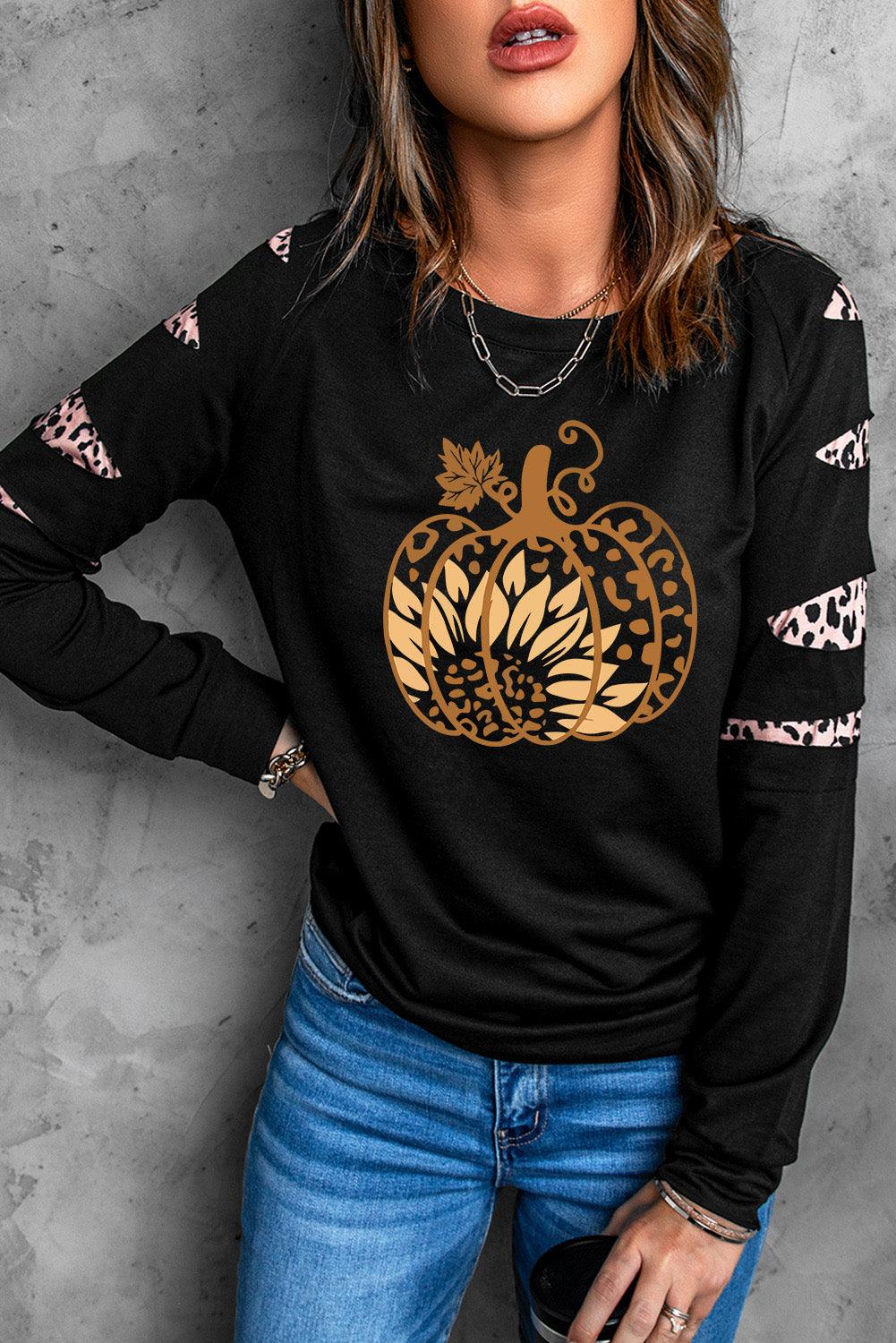 Leopard Pumpkin Graphic Sweatshirt - Sweatshirt