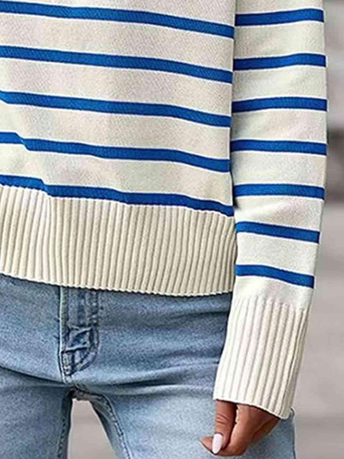 Striped Collared Neck Knit Top - Top