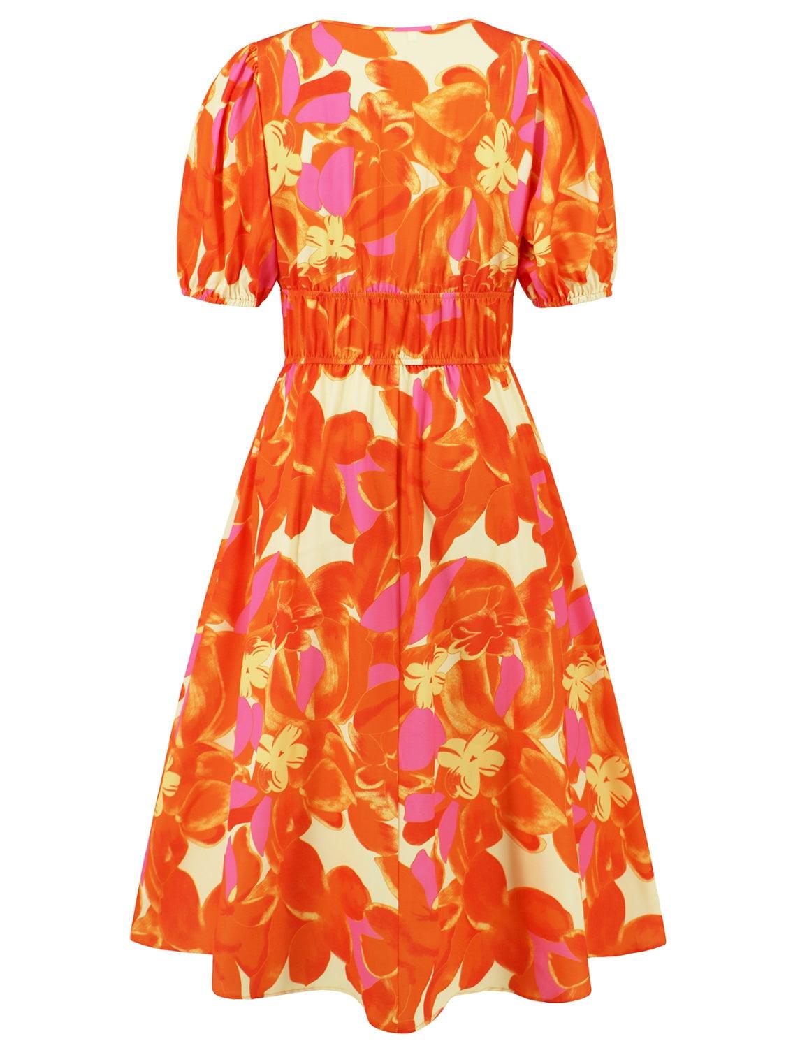 Ruched Floral Surplice Midi Dress - Dresses