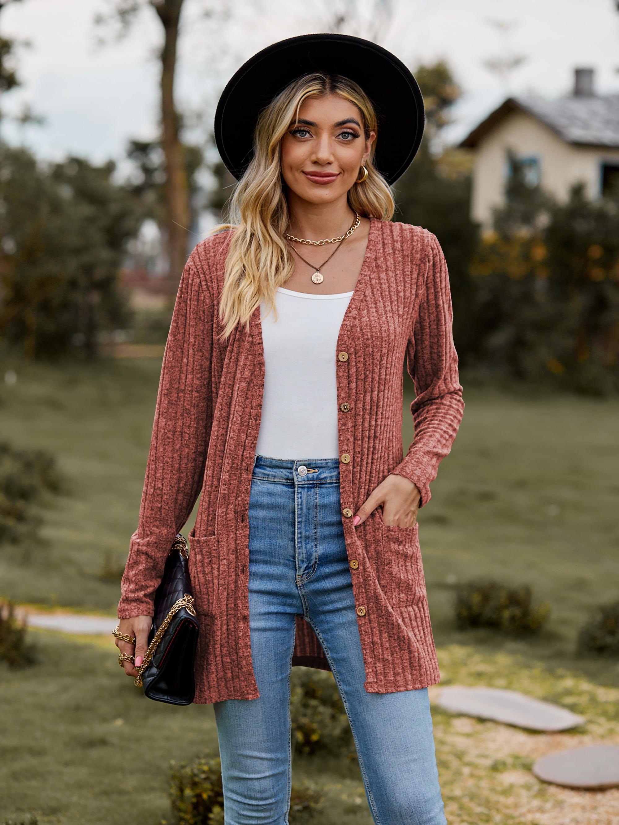 Ribbed Button-UP Cardigan with Pockets - Cardigan