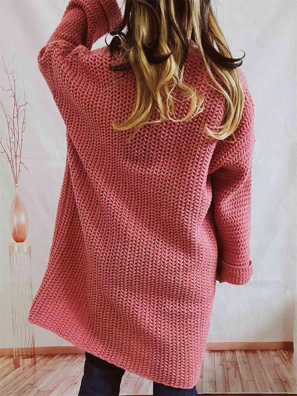 Open Front Long Sleeve Cardigan with Pockets - Cardigan