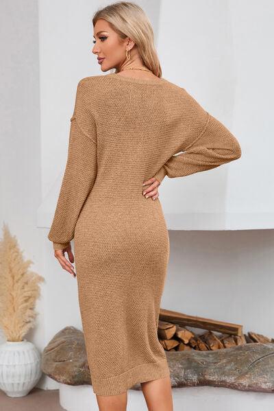 Long Sleeve Midi Sweater Dress - Dresses