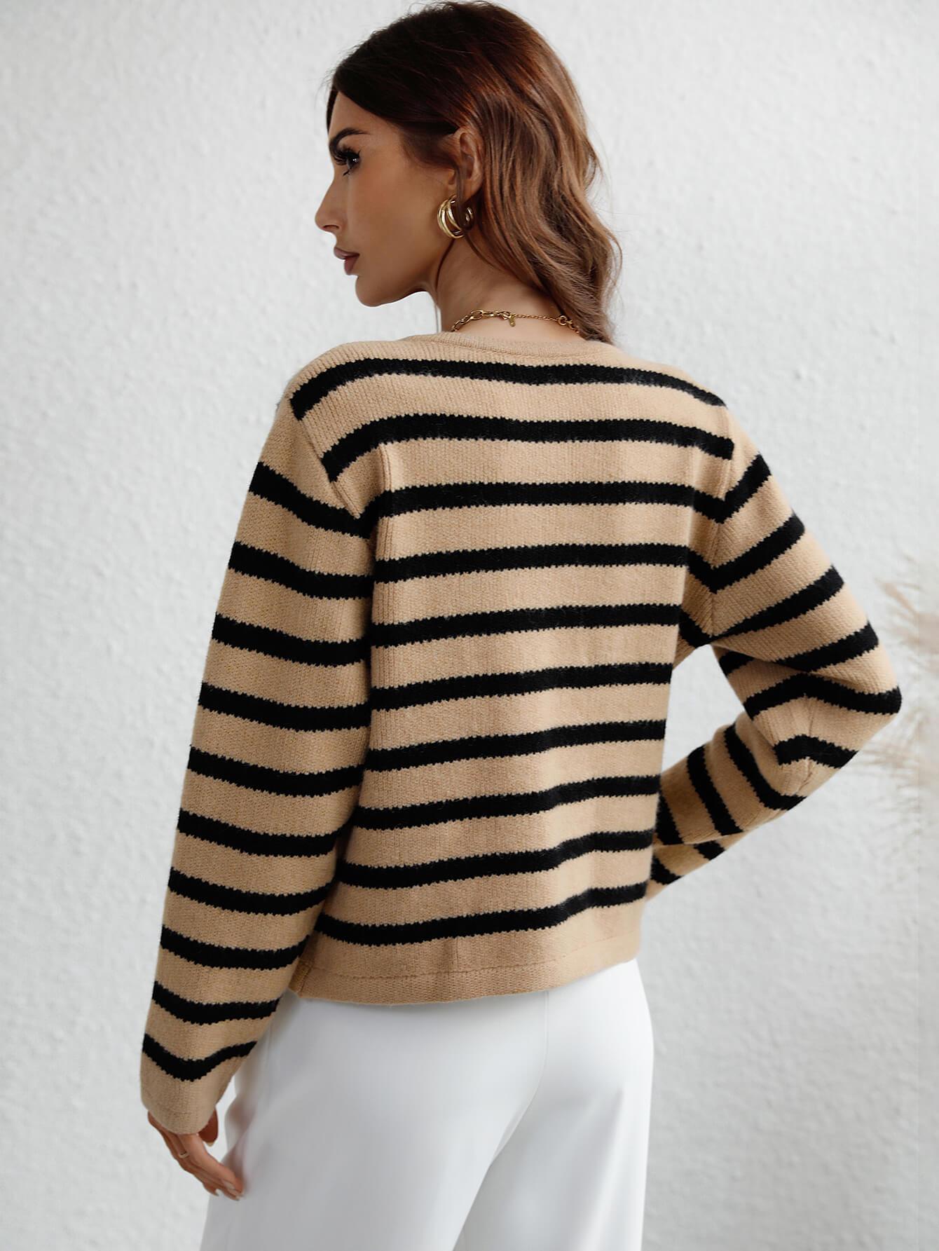 Woven Right Striped Button Front Cardigan - Cardigan