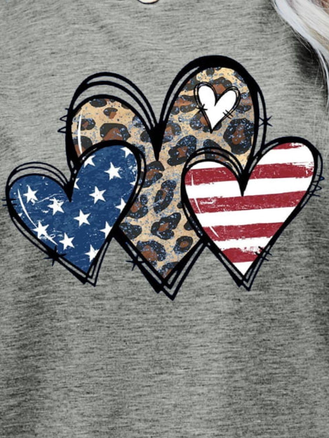 US Flag Leopard Heart Graphic T-Shirt - T-Shirt