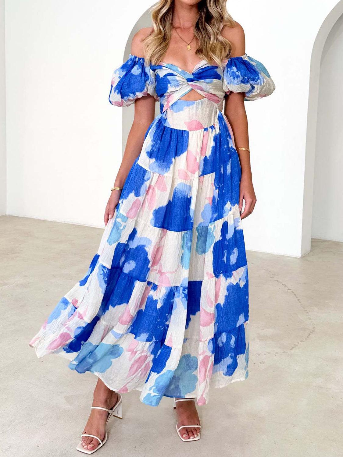 Twisted Printed Off-Shoulder Midi Dress - Dresses