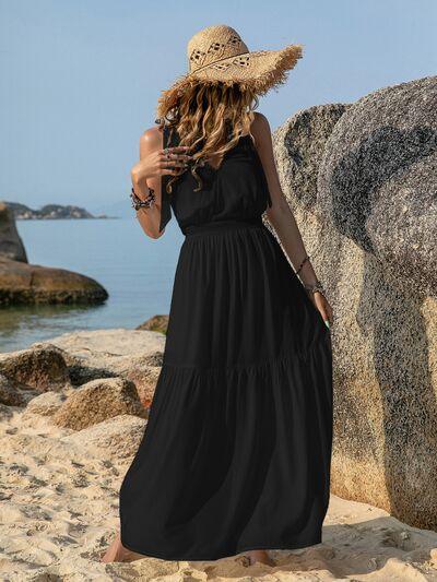 V-Neck Tie Shoulder Crochet Maxi Dress - Dresses