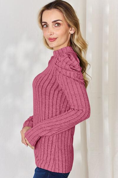 Basic Bae Full Size Ribbed Mock Neck Puff Sleeve Top - Top