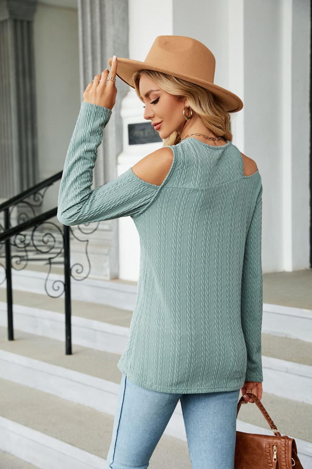 Cold Shoulder Long Sleeves Top - Top