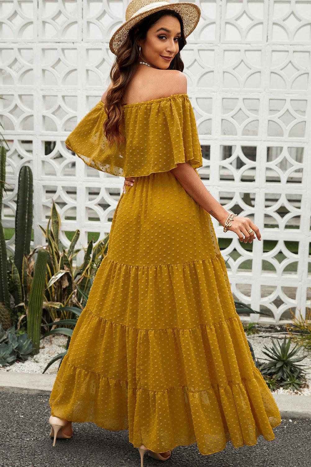 Swiss Dot Off-Shoulder Tiered Maxi Dress - Dresses