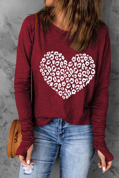 Heart Graphic Round Neck Long Sleeve T-Shirt - T-Shirt