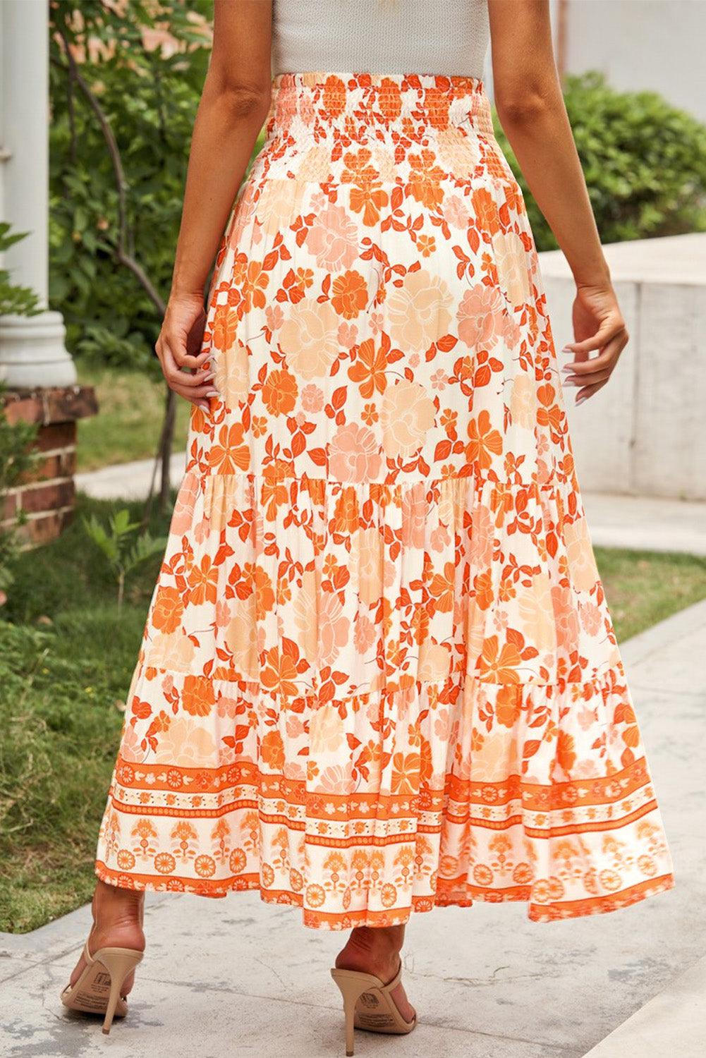 Floral Smocked Tiered Maxi Skirt - Skirt