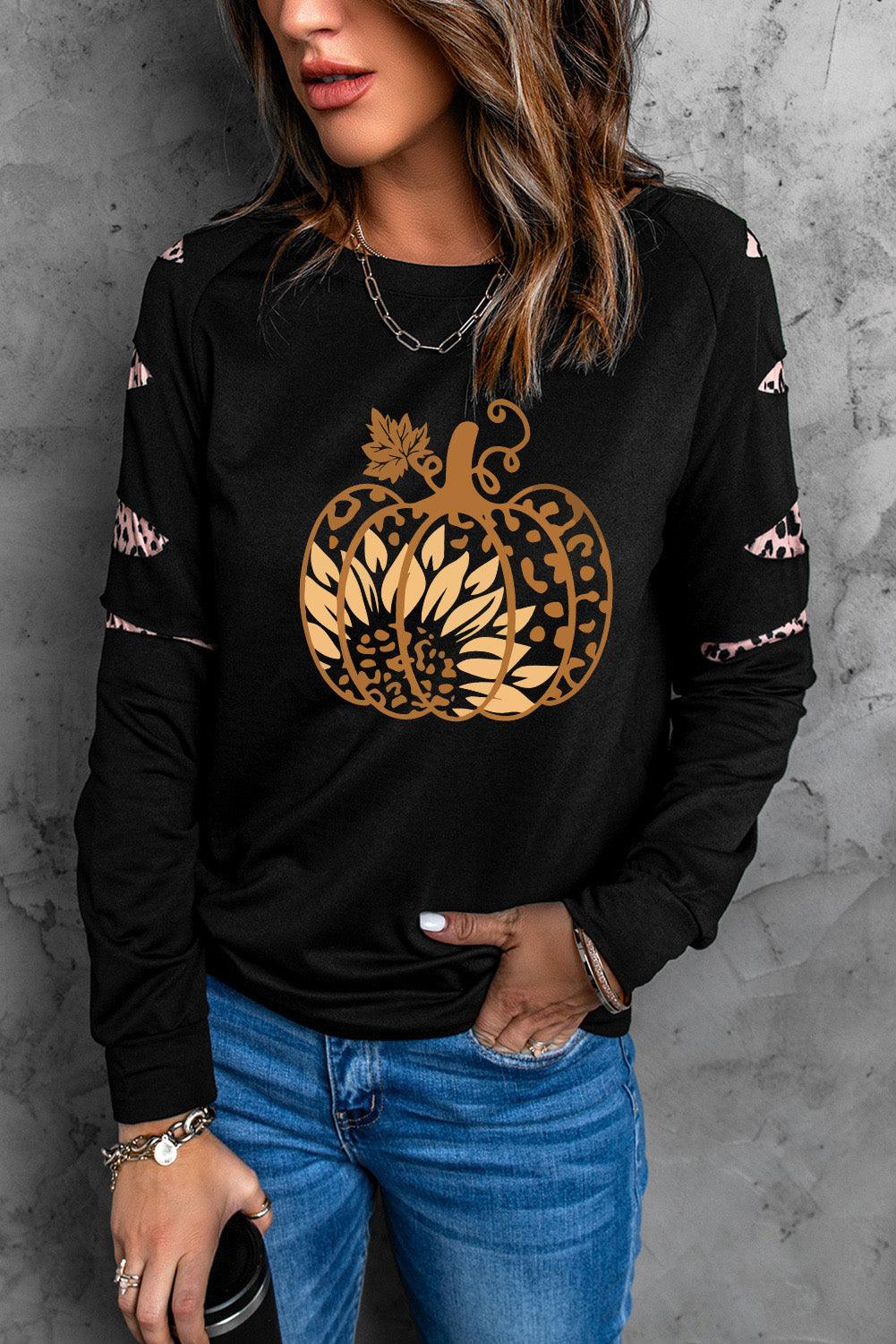 Leopard Pumpkin Graphic Sweatshirt - Sweatshirt