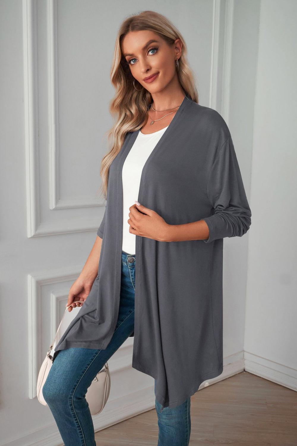 Open Front Long Sleeve Cardigan - Cardigan