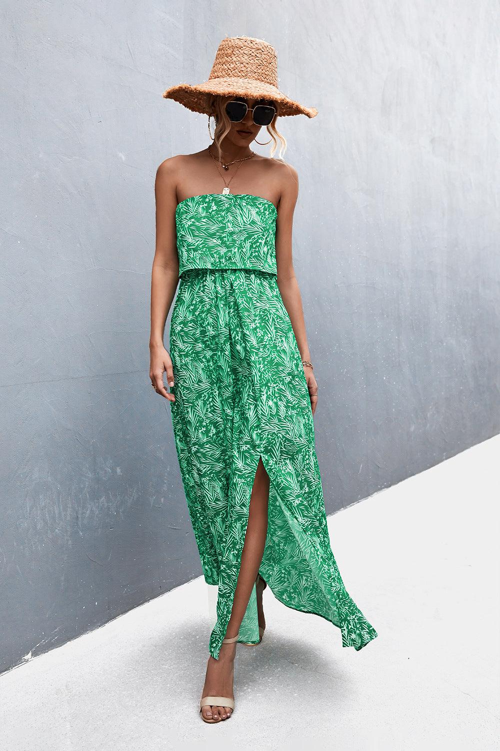 Layered Strapless Split Maxi Dress - Dresses