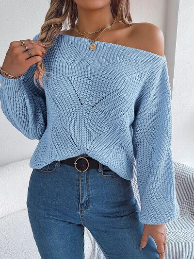 Openwork Boat Neck Sweater - Sweater