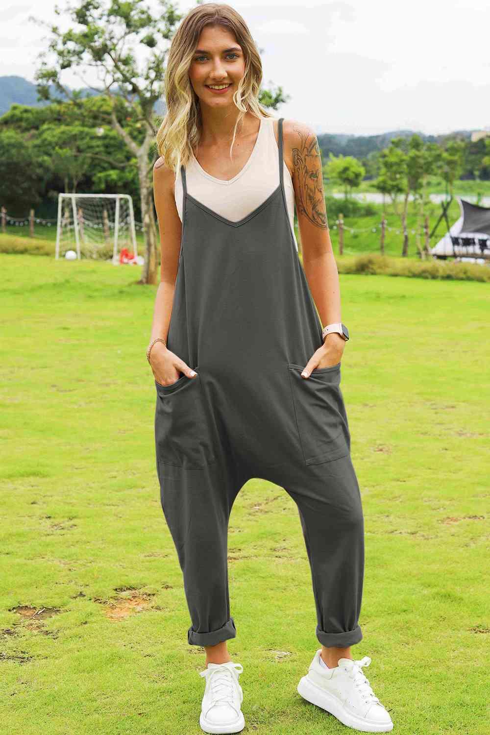 Double Take Sleeveless V-Neck Pocketed Jumpsuit - Jumpsuit