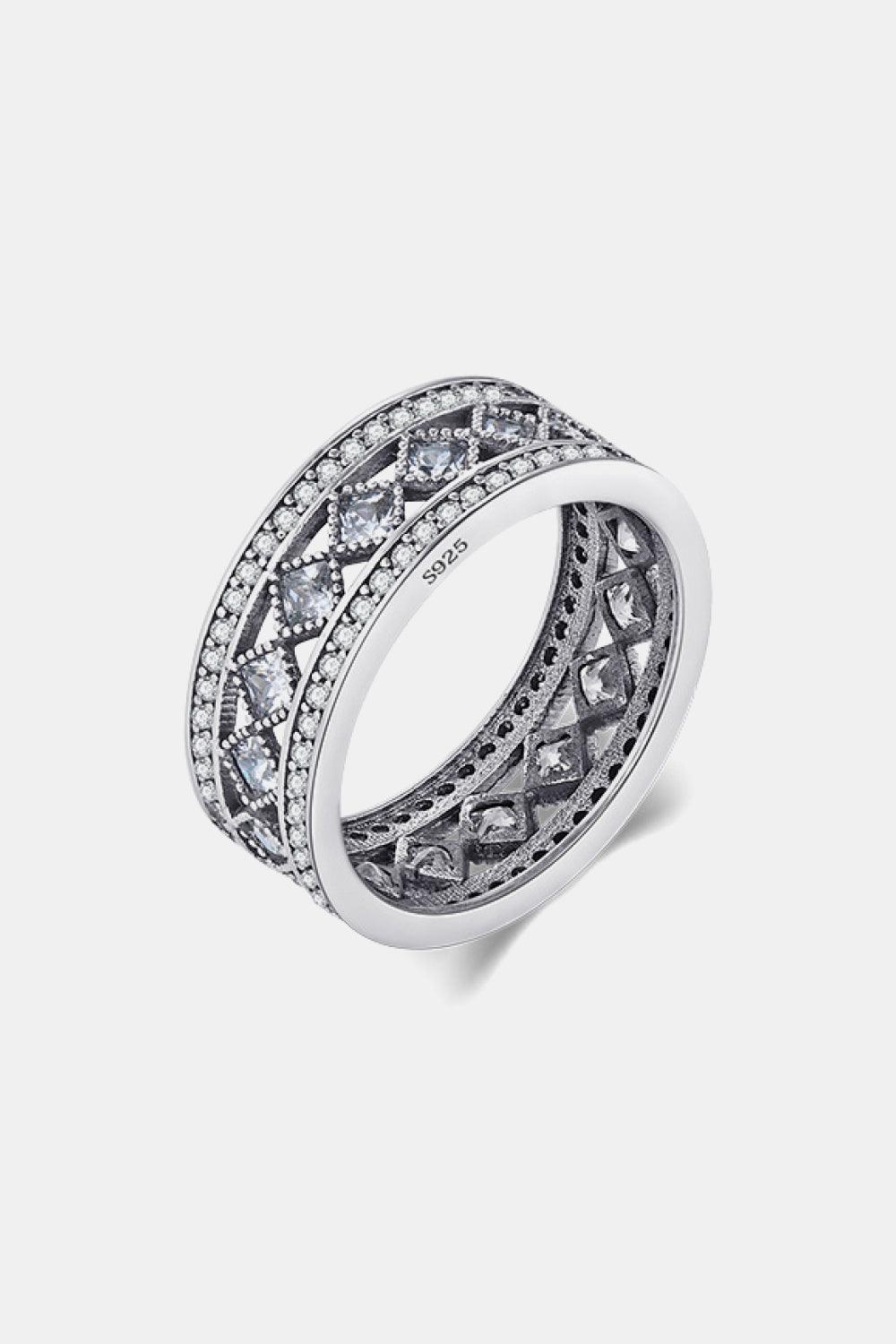 925 Sterling Silver Cutout Cubic Zirconia Ring - Ring