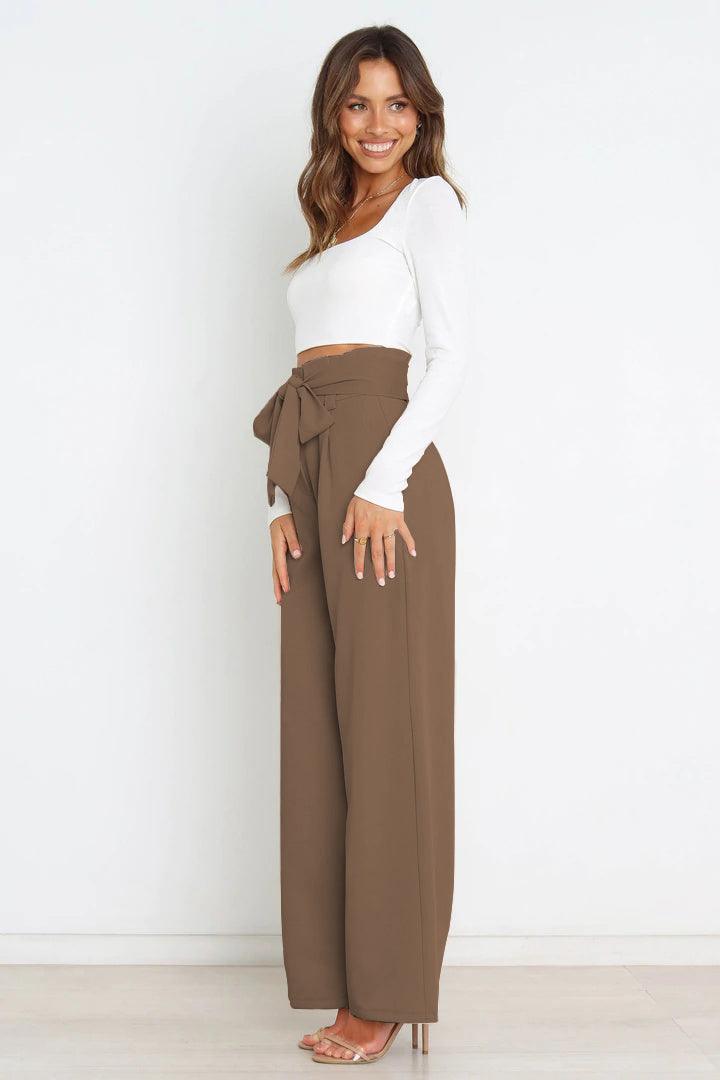 Tie Front Paperbag Wide Leg Pants - Pant