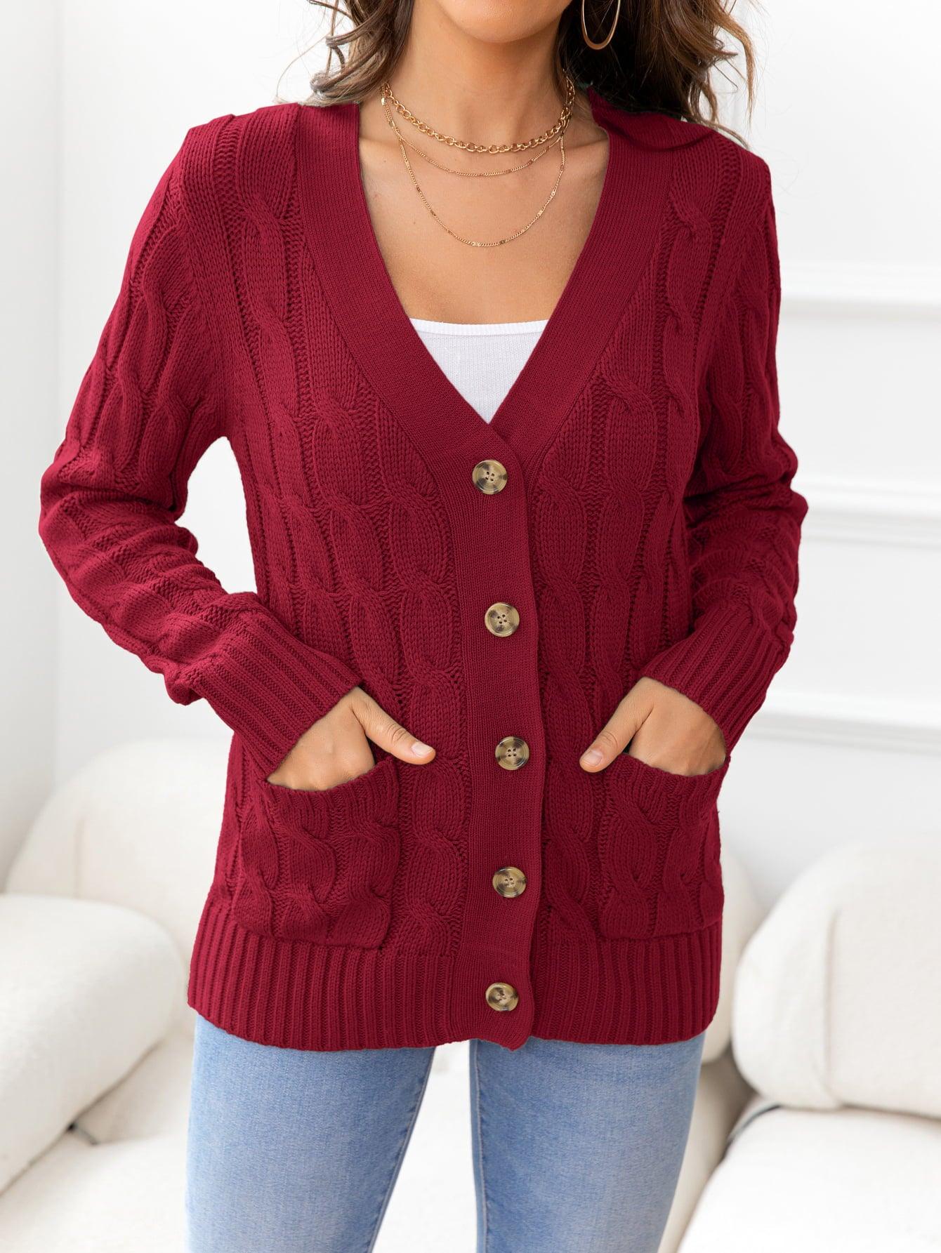 Button Down Cable-Knit Cardigan - Cardigan