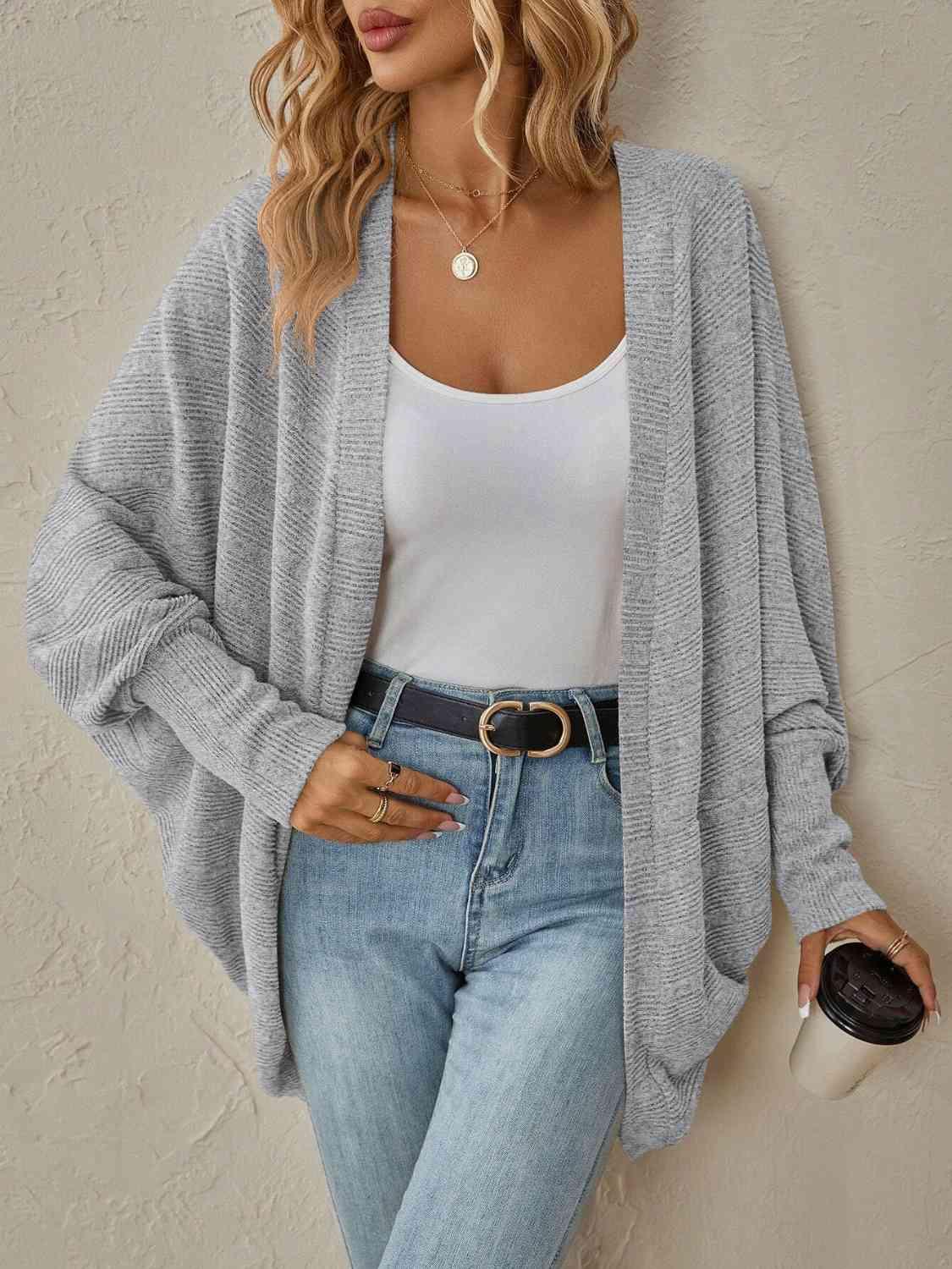 Open Front Dropped Shoulder Cardigan - Cardigan