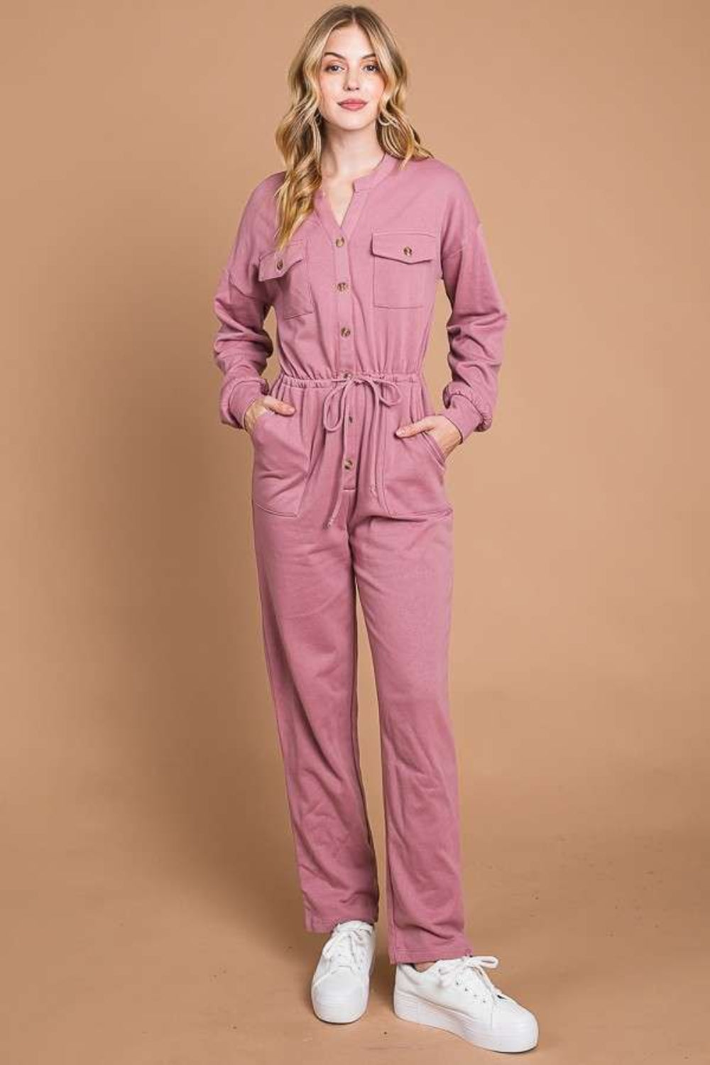 Culture Code Button Up Drawstring Waist Jumpsuit