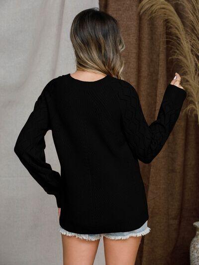 Openwork Raglan Sleeve Sweater - Sweater