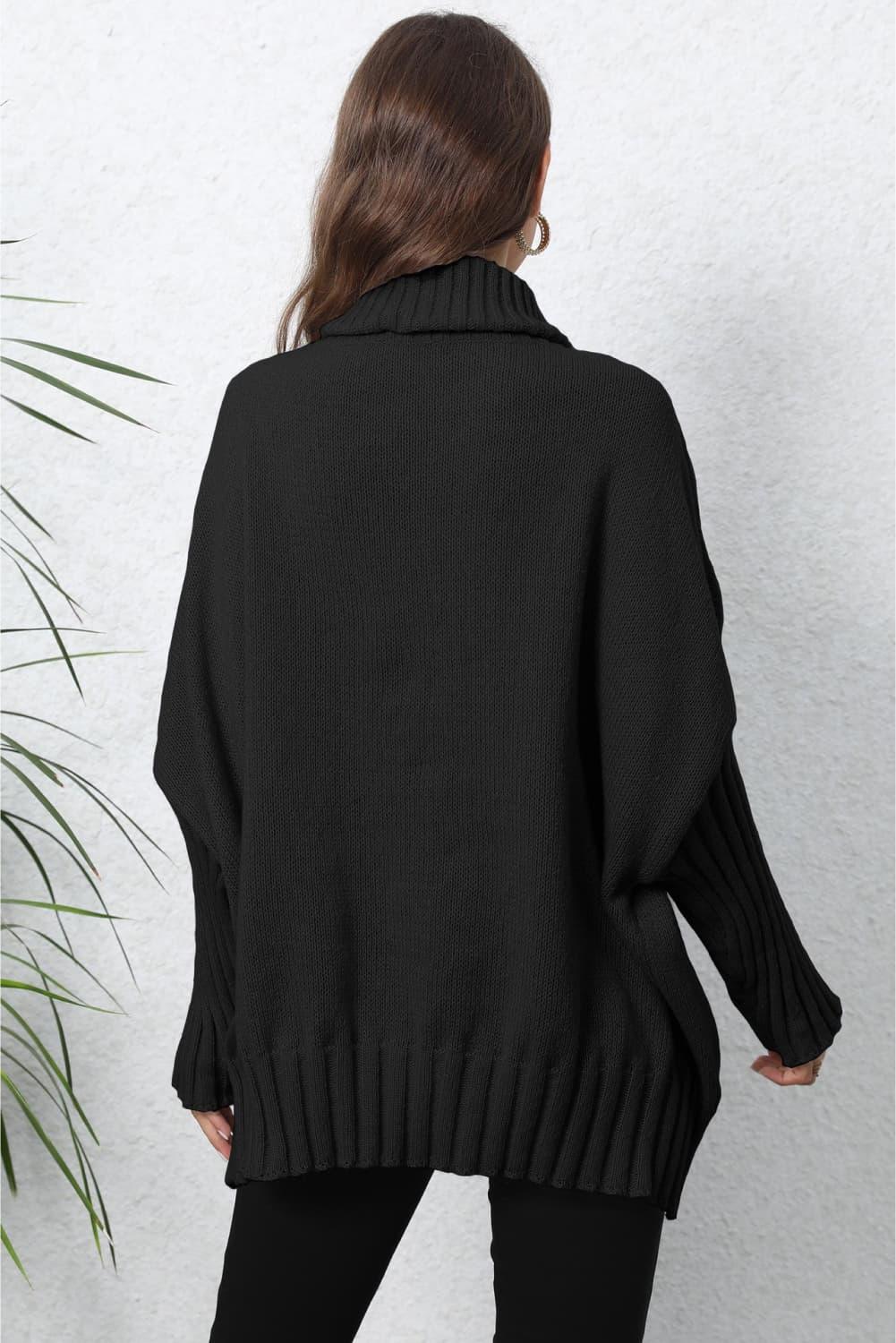 Turtle Neck Long Sleeve Ribbed Sweater - Sweater