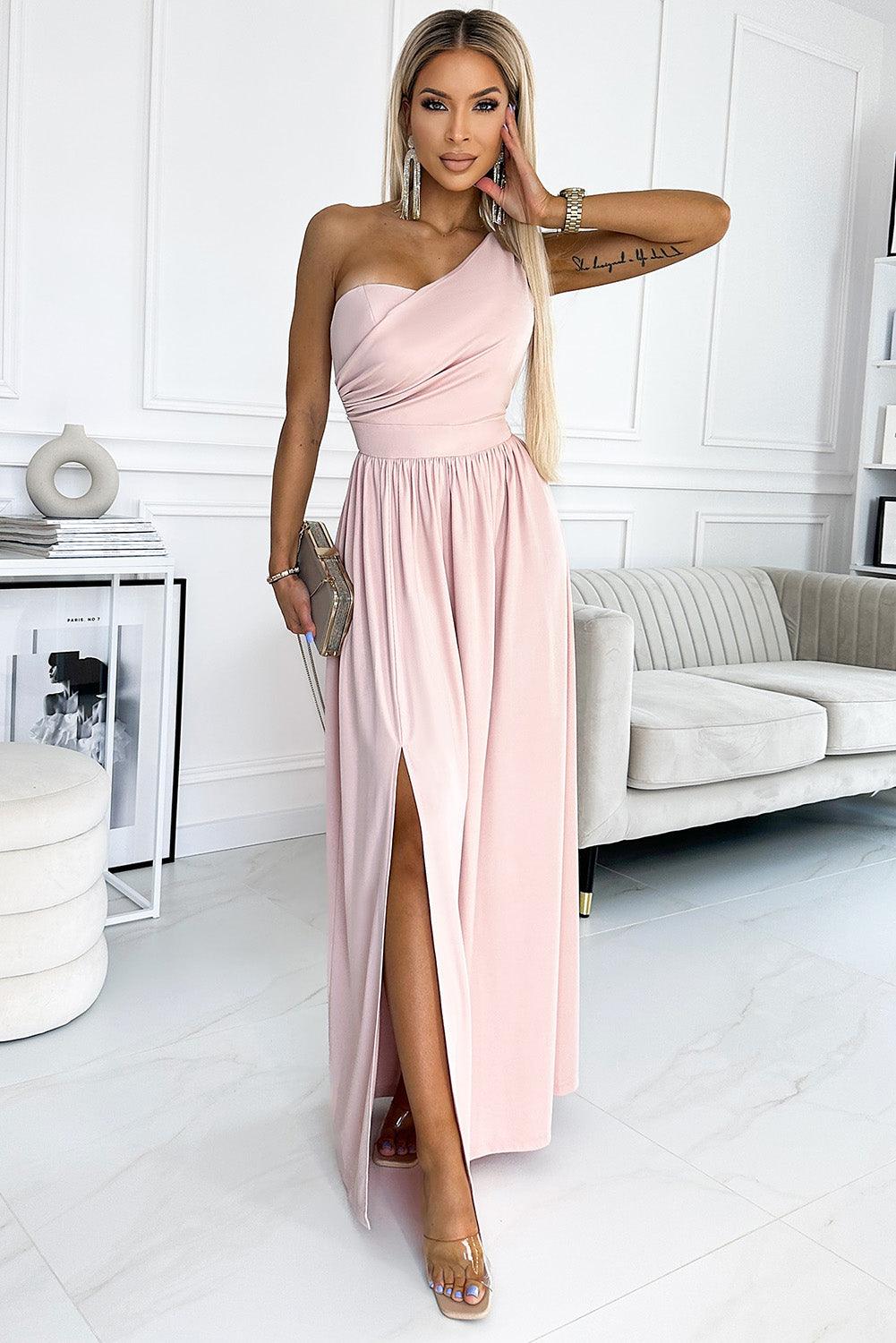 One-Shoulder Slit Maxi Dress - Dresses