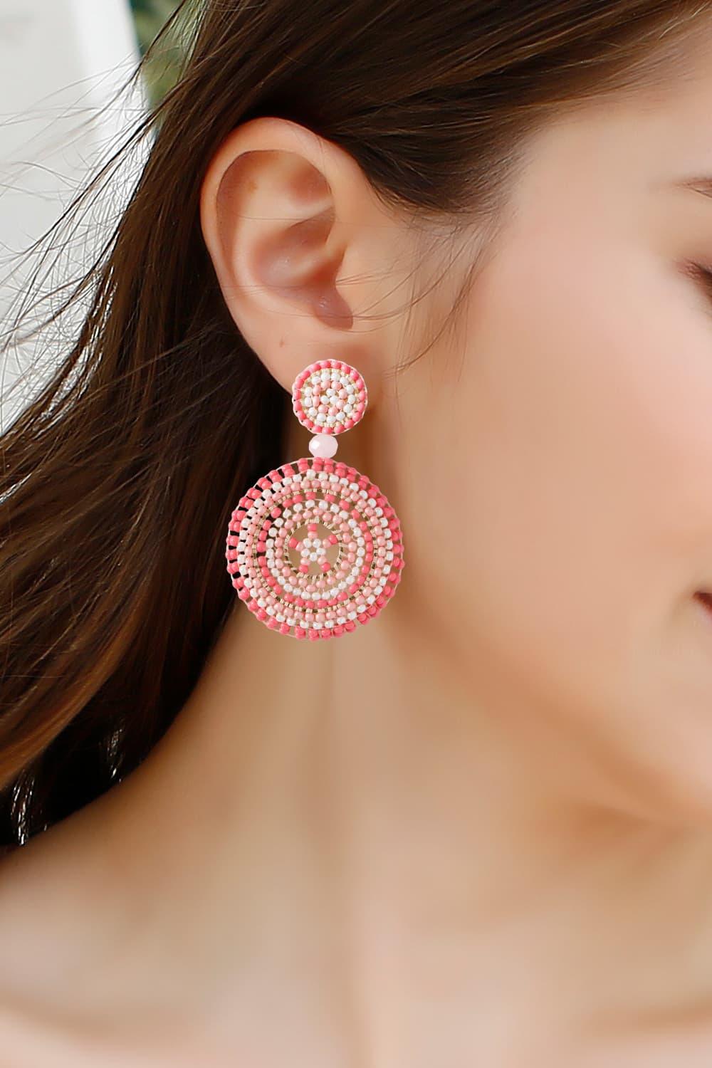 Beaded Boho Style Round Shape Dangle Earrings - Earring