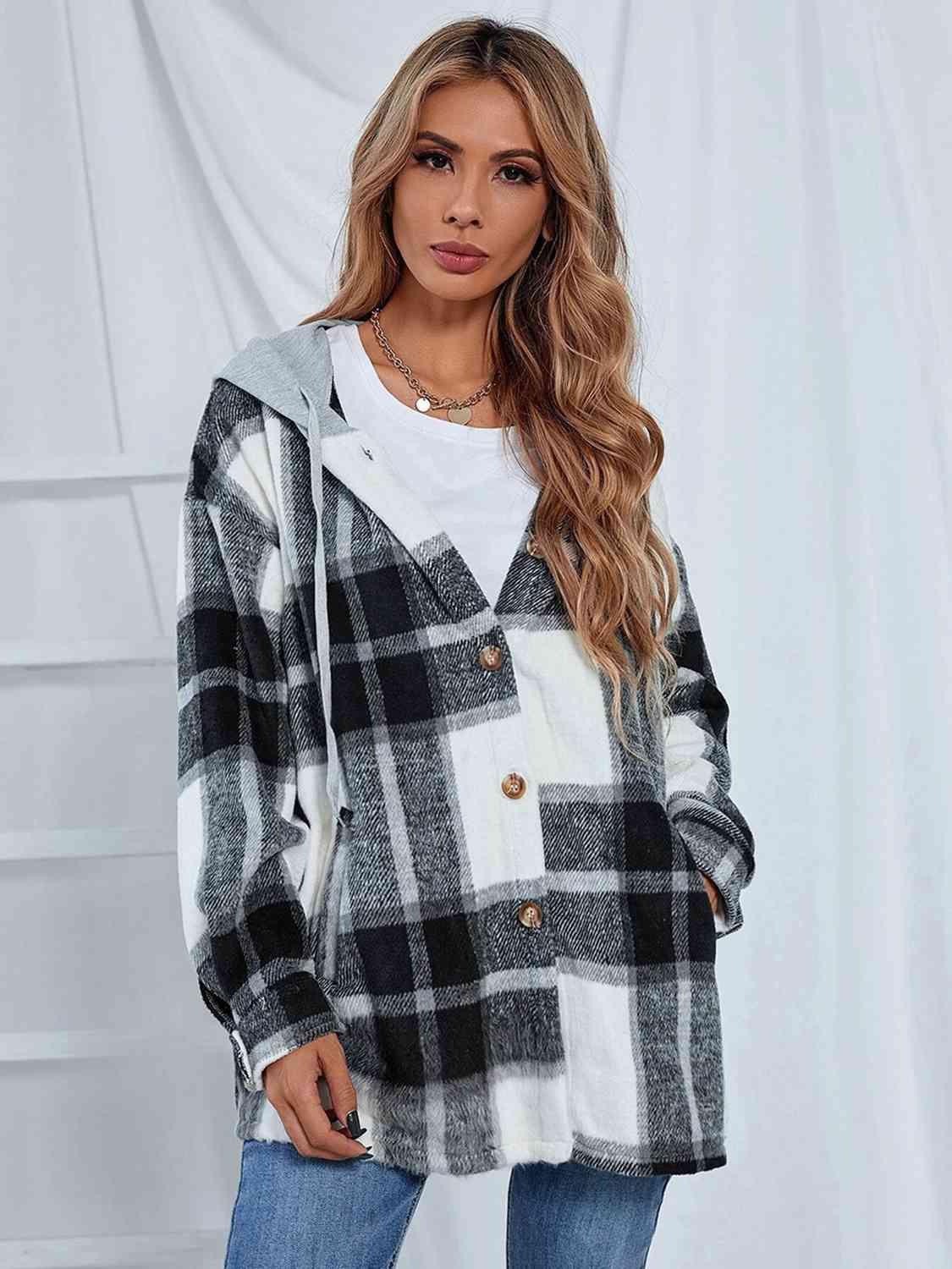 Plaid Hooded Shacket - Jacket