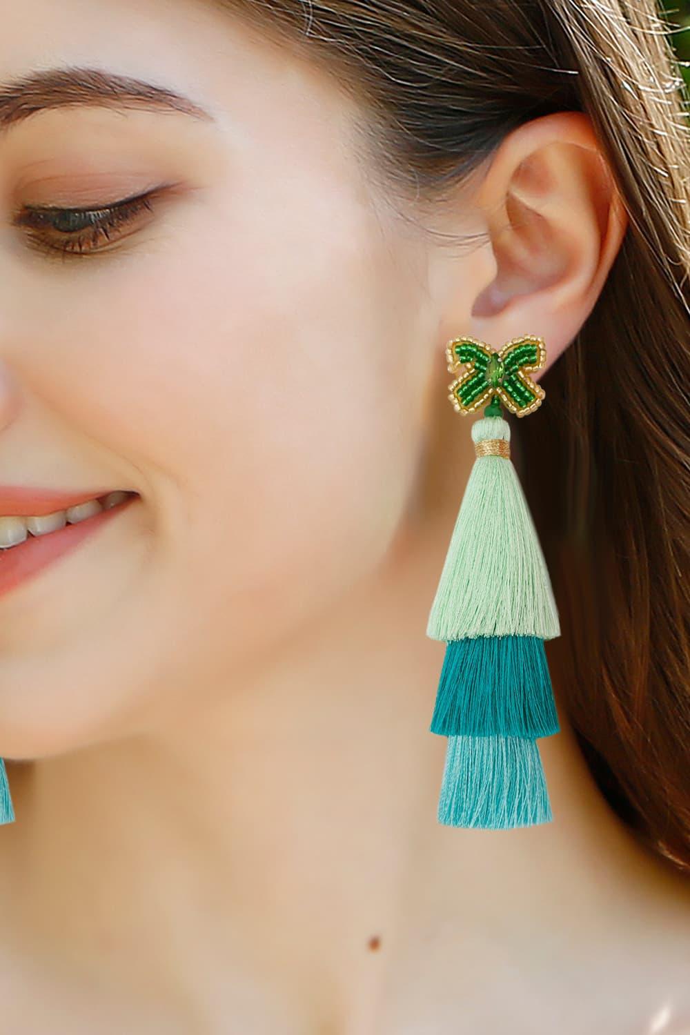 Triple-Layer Tassel Dangle Earrings - Earring