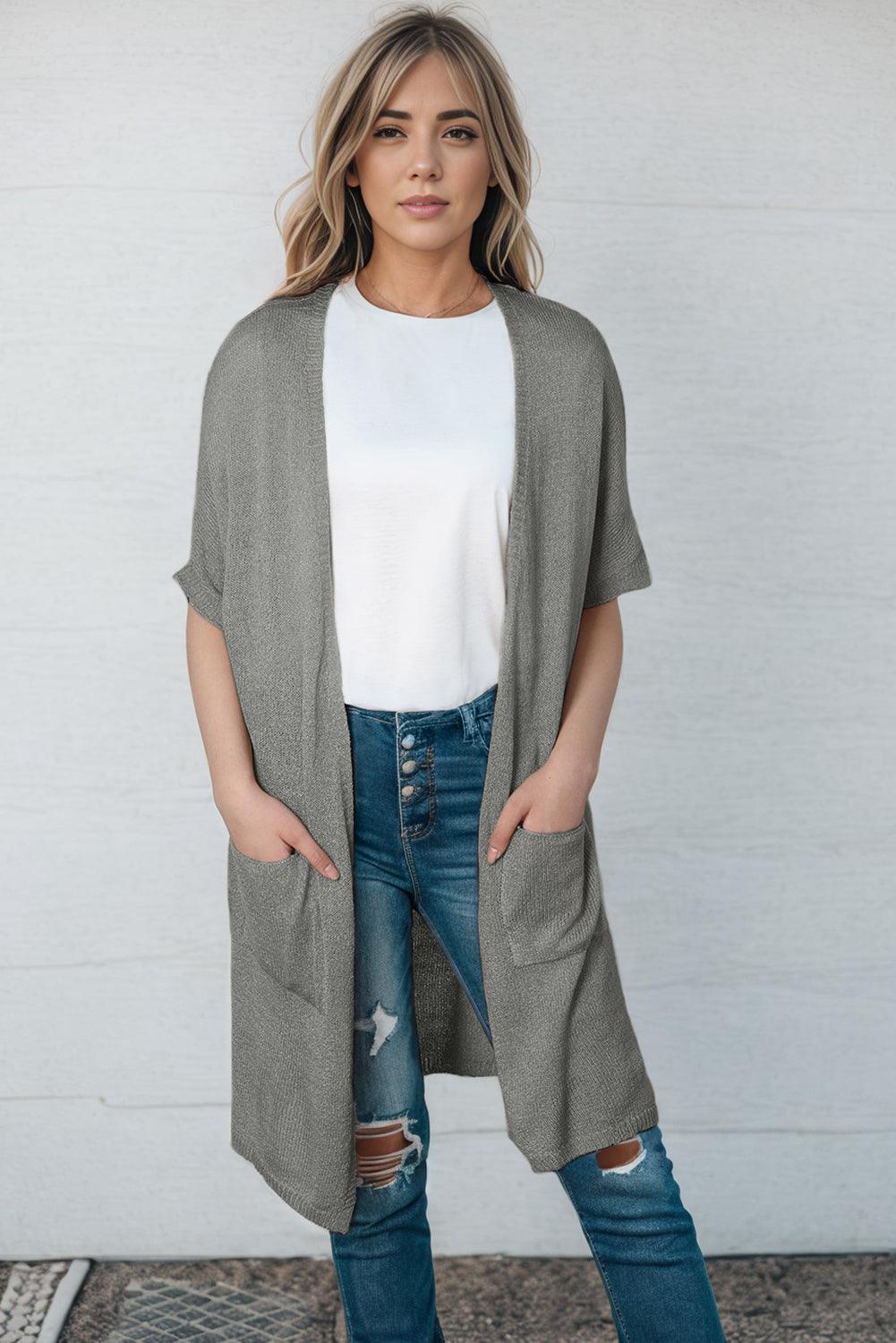 Long Open Front Sweater Cardigan with Pockets - Cardigan